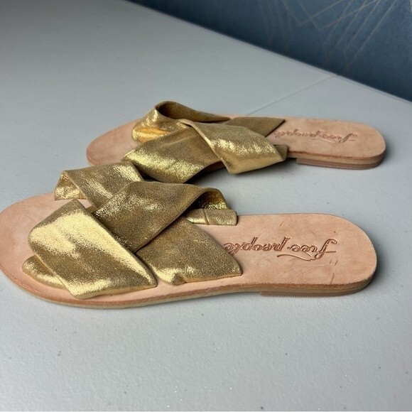 Free People Rio Vista Gold Slide Sandals - Picture 4 of 8